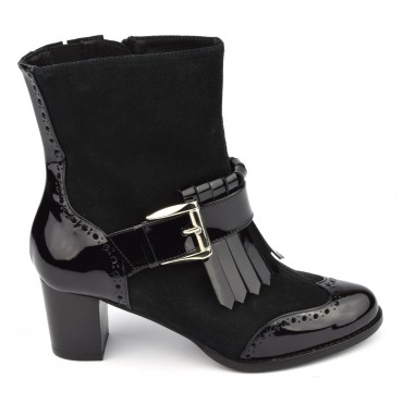 Bottines mollet, cuir daim et verni noir, ZC0151, Zoo Calzados