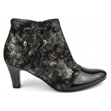 Bottines chics, cuir à motif noir et gris anthracite, Meexus, Un Tour en Ville