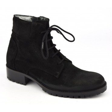 Bottines lacets cuir velour vieilli, noir, Forest, Nimal