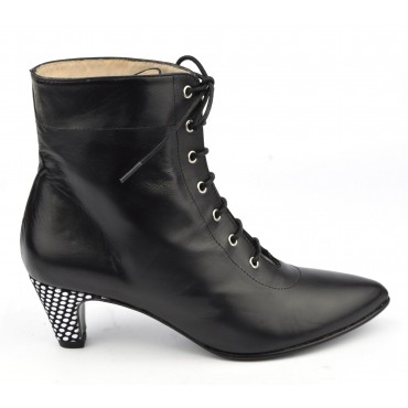 Bottines montantes, lacets, cuir mat noir, MI-210, Yves de Beaumond