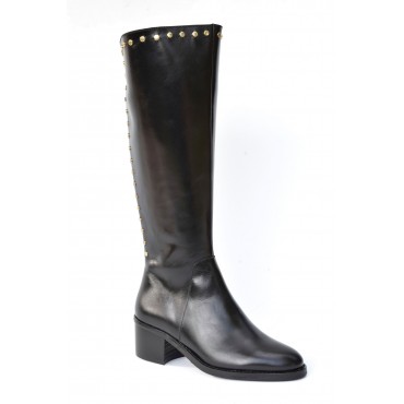 Bottes style cavalières, cuir mat, noir, 7214, Dansi