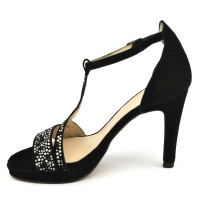 Chaussures de soirée petites pointures, cuir daim noir et strass, 6583, Dansi Spain