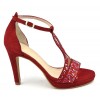 Chaussures de soirée petites pointures, cuir daim rouge et strass, 6583, Dansi Spain