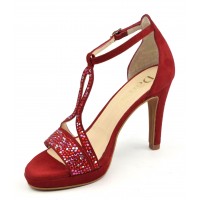 Chaussures de soirée petites pointures, cuir daim rouge et strass, 6583, Dansi Spain