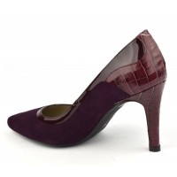 Escarpins cuir daim, bordeaux, bouts pointus, F1624, petites tailles