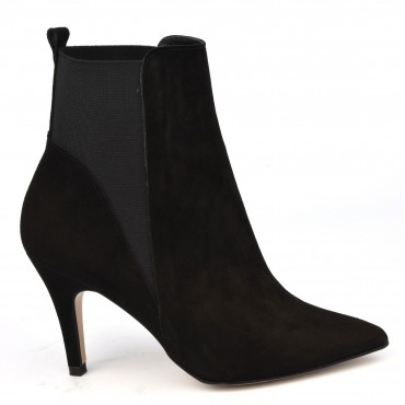 Bottines mollet, cuir daim noir, 17586, petites pointures, Pierre Cardin