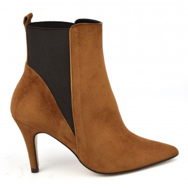 Bottines mollet, cuir daim camel, 17586, petites pointures, Pierre Cardin