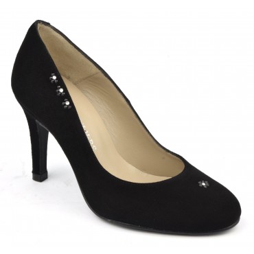 Escarpins cuir daim noire, strass Swarovski, Petits Souliers