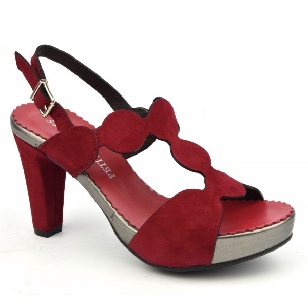 Sandales plateforme, cuir daim rouge, 3949, Plumers