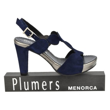 Sandales plateforme, cuir daim bleu marine, 3949, Plumers