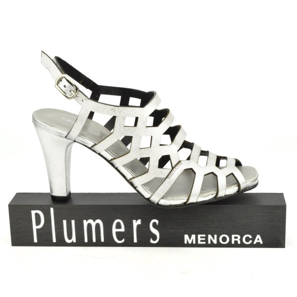 Dress sandals, silver leather 3918, Plumers