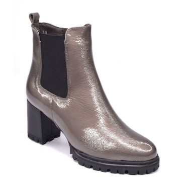 Bottines Cuir Verni Craquelé Taupe, 195432, Piesanto