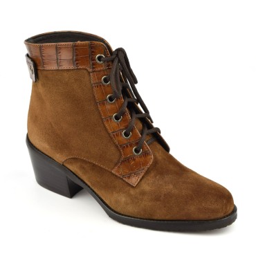 Bottines  Lacets Daim Cognac, 5889, Plumers