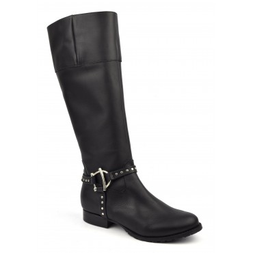 Bottines Cavalière Cuir Lisse Noir, XA0345 Xaira