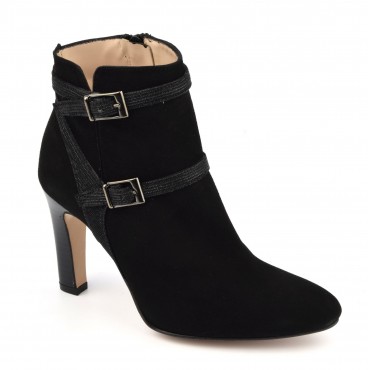 Bottines Cuir Suédine Noir, F2398, Brenda Zaro