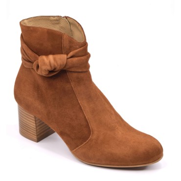 Bottines Cuir Suédine Cognac, F3911, Brenda Zaro