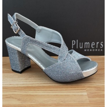 Sandales Plateau, Cuir Pailleté Argent, 3321, Plumers