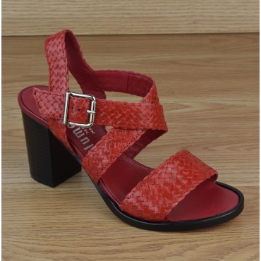 Sandales Cuir Tressé Rouge, 3204, Plumers