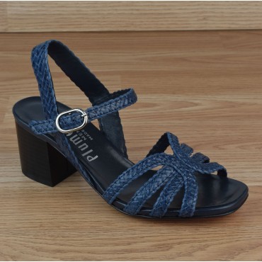 Sandales Cuir Tressé Bleu Irisé, 3247, Plumers