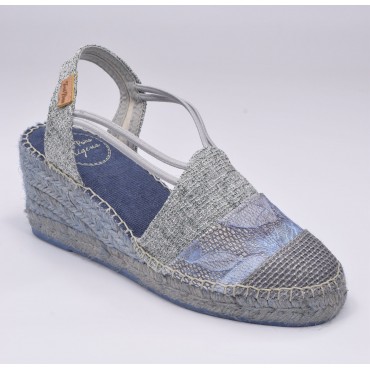 Espadrilles Compensées , Tissu Patwork Bleu, Tour-PW, Toni Pons