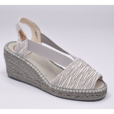 Espadrilles Compensées , Tissu Satiné Argent, Teide-PL, Toni Pons