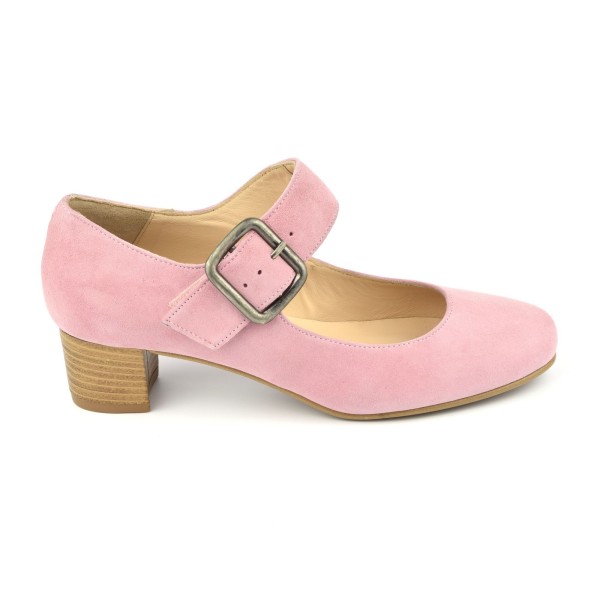 Zapatos tacón ante rosa, F3516, Brenda Zaro
