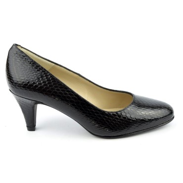 Escarpins, Cuir Croco Verni Noir, F96136, Brenda Zaro