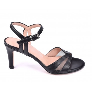 Sandales Cuir Lisse et Résille Noir, F2632, Brenda Zaro