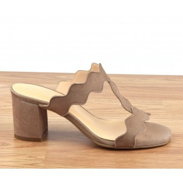 Mules Cuir Suédine Taupe, F3229,  Brenda Zaro