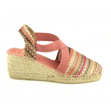 Espadrilles Compensées , Tissu Pailleté Corail, Terra, Toni Pons