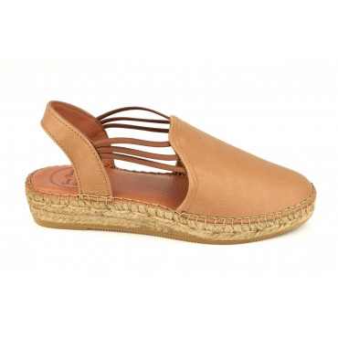 Espadrilles Compensées , Cuir Lisse Marron, Noelia, Toni Pons