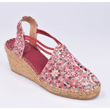 Espadrilles Compensées , Tissu Pailleté Rouge, Torello, Toni Pons