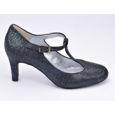 Escarpins Cuir Pailleté Bleu, Brenda Zaro,  talon 6,5 cm,  bouts ronds, F1129