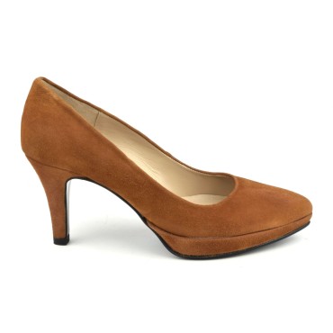 Escarpins plateforme, cuir daim Cognac, 1301-P, Talon 7,5 cm, Yves de Beaumond