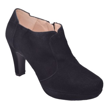 Chaussure, Low Boots, femme petite pointure, daim, noir, F97509, Brenda Zaro, vue diagonale