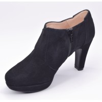 Chaussure, Low Boots, femme petite pointure, daim, noir, F97509, Brenda Zaro, vue diagonale intérieur