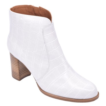 Chaussure, bottines, femme petite pointure, croco, blanc, T3897, Brenda Zaro, vue diagonale