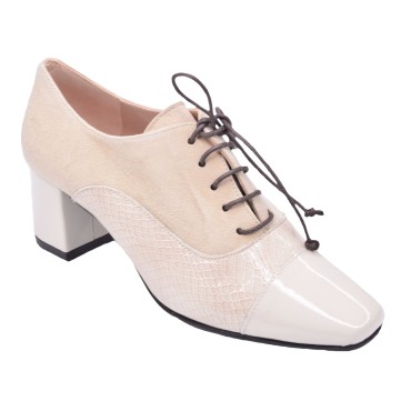 Chaussure, derbies, femme petite pointure, beige, T4207, Brenda Zaro, vue diagonale