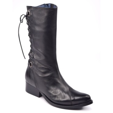 Bottes Mi-Mollet Cuir Lisse Noir, Hyppo, Pierre Cardin