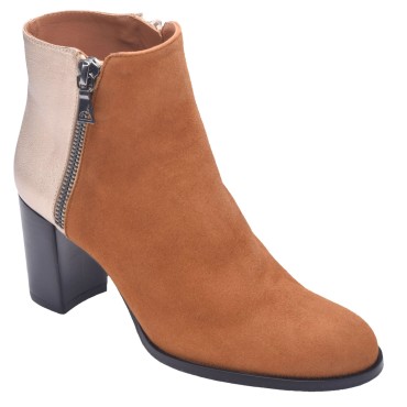 Bottines Cuir Suédine Cognac, F3935, Brenda Zaro