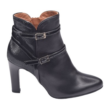 Bottines Cuir Lisse Noir et Vpérine Noir, T3770A, Brenda Zaro