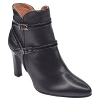 Bottines Cuir Lisse Noir et Vpérine Noir, T3770A, Brenda Zaro