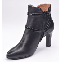 Bottines Cuir Lisse Noir et Vpérine Noir, T3770A, Brenda Zaro