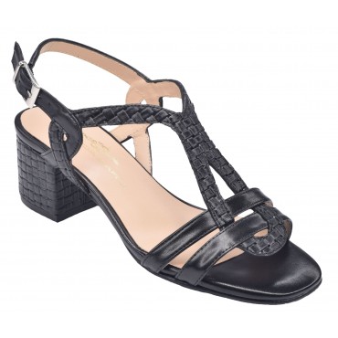 Sandales talon carré, cuir noir, 3249 Brenda Zaro, femme petite taille 32 33 34 35