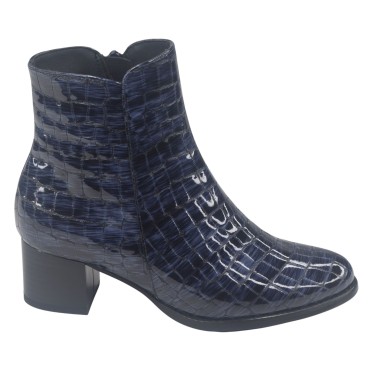 Bottines, Cuir Croco Verni Bleu, 245445, Piesanto, femme petite pointure 33 34