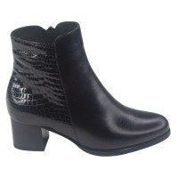 Bottines Bi-matière, Cuir Lisse et Croco Verni Noir, 245445, Piesanto, femme petite pointure 33 34