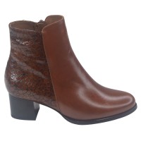 Bottines Bi-matière, Cuir Lisse et Croco Verni Cognac, 245445, Piesanto, femme petite pointure 33 34