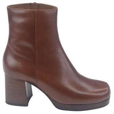 Bottines Plateforme Cuir Lisse Marron, 245503, Piesanto, femme petite pointure 33 34