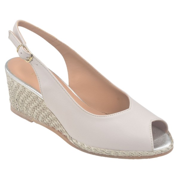 Sandales Compensées, Cuir Lisse Beige, 34805, Mella Italie, chaussures compensées petites pointures