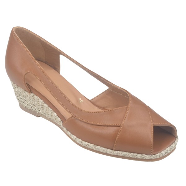 Ballerines Compenséss, Cuir Lisse Cognac, 34811, Mella Italie, femme petites pointures 32 33 34 35